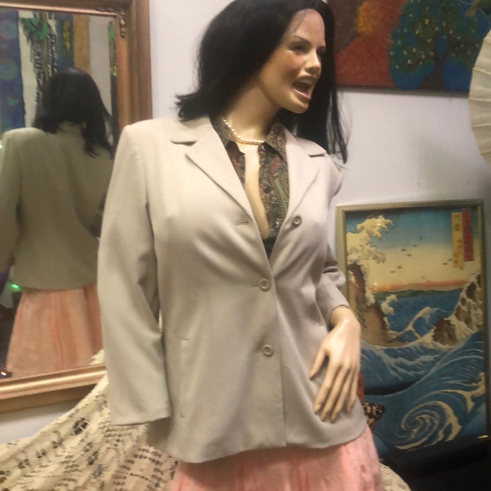 DESIGNER BRAND TAN KHAKI BUTTON UP BLAZER SIZE 14